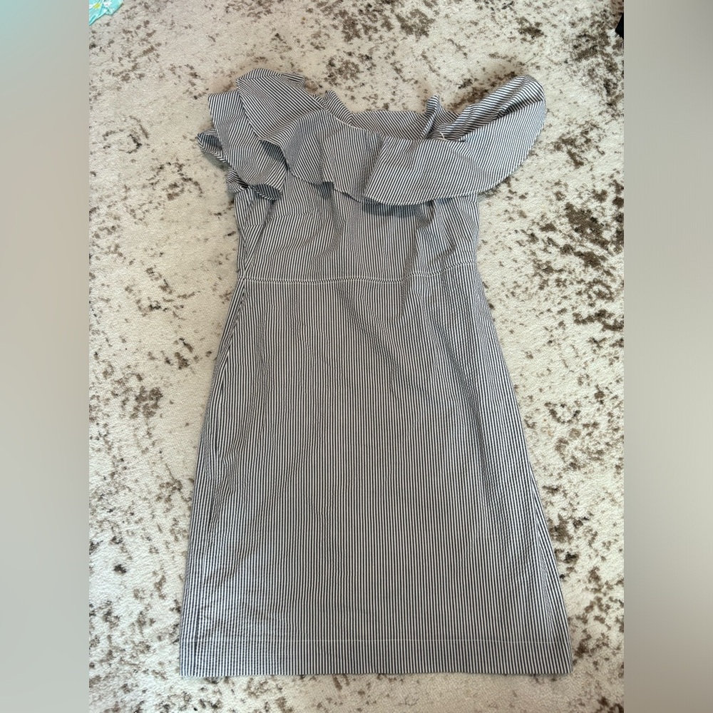 NWT BANANA REPUBLIC PETITE SEERSUCKER ONE-SHOULDER DRESS - Size 12 Petite